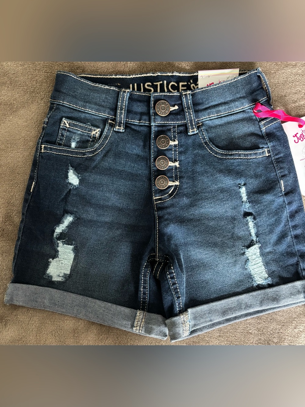 NWT Justice Girls Dark Blue Distressed High-Waist Denim Shorts
